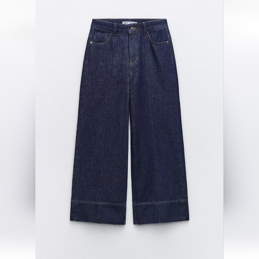 Zara RAW denim CROPPED wide Leg, SIZE 27